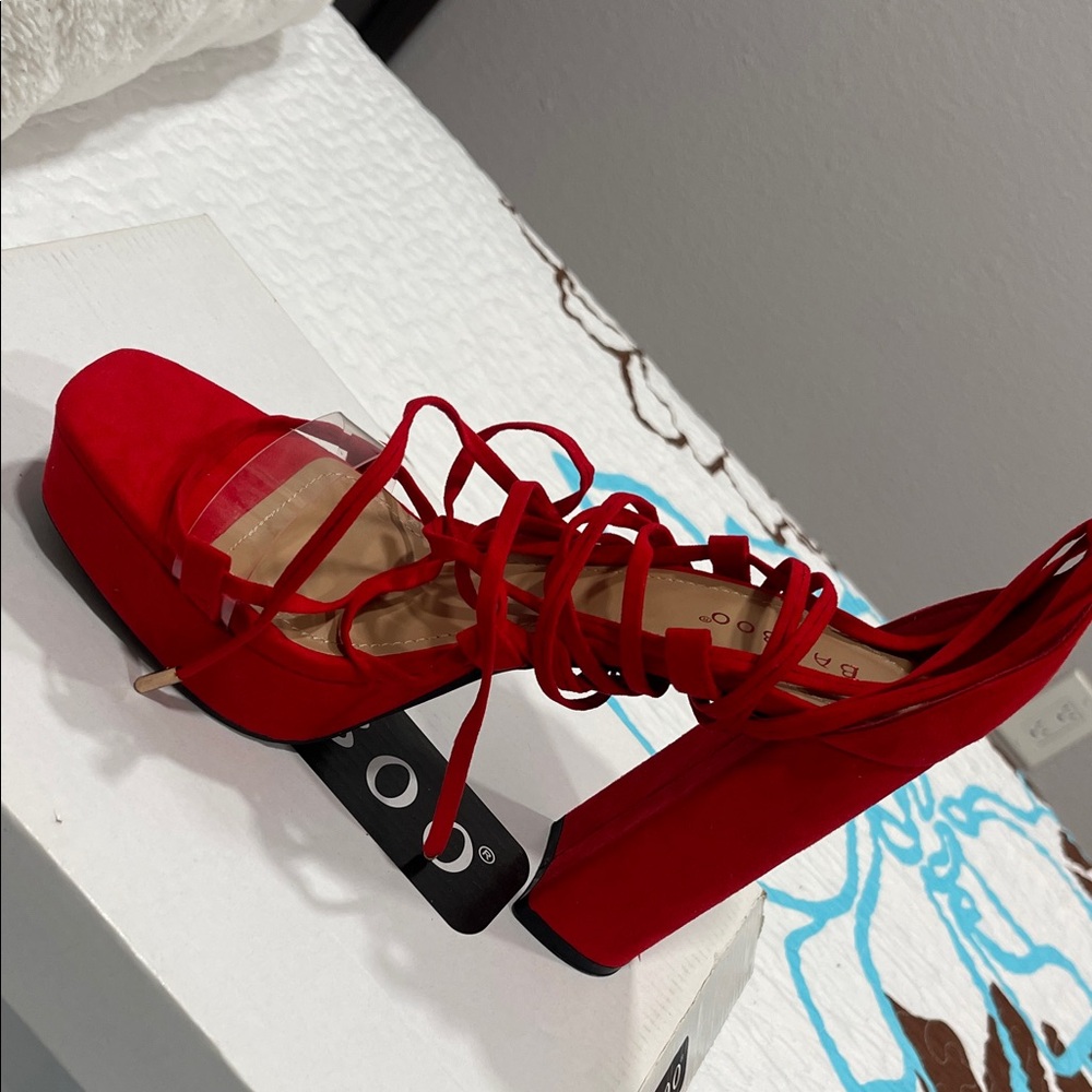Zara Striking Red Lace-Up Heels